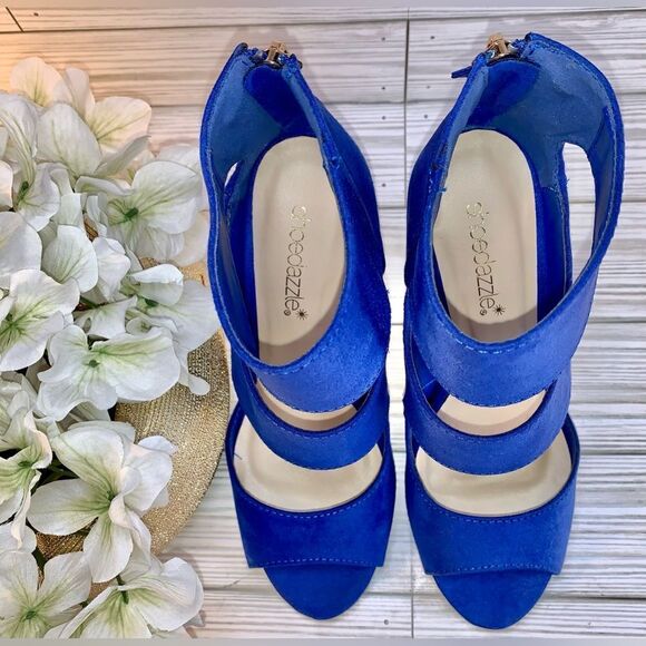 Shoedazzle Blue Velour Thjck Strap Stiletto Heels S:6.5 - Picture 5 of 11